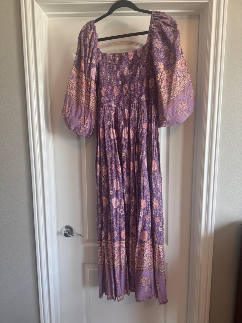 In Bloom Lavender Floral Maxi Dress with Puff Sleeves - Picture 4 of 4